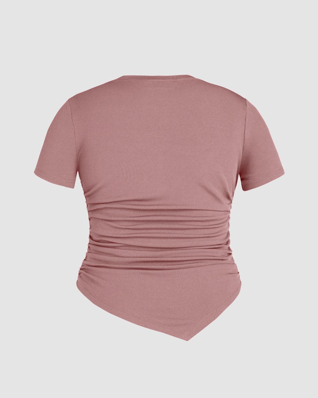 Ruched Round Neckline Short Sleeve Top In Pink Curve & Plus - Image 4