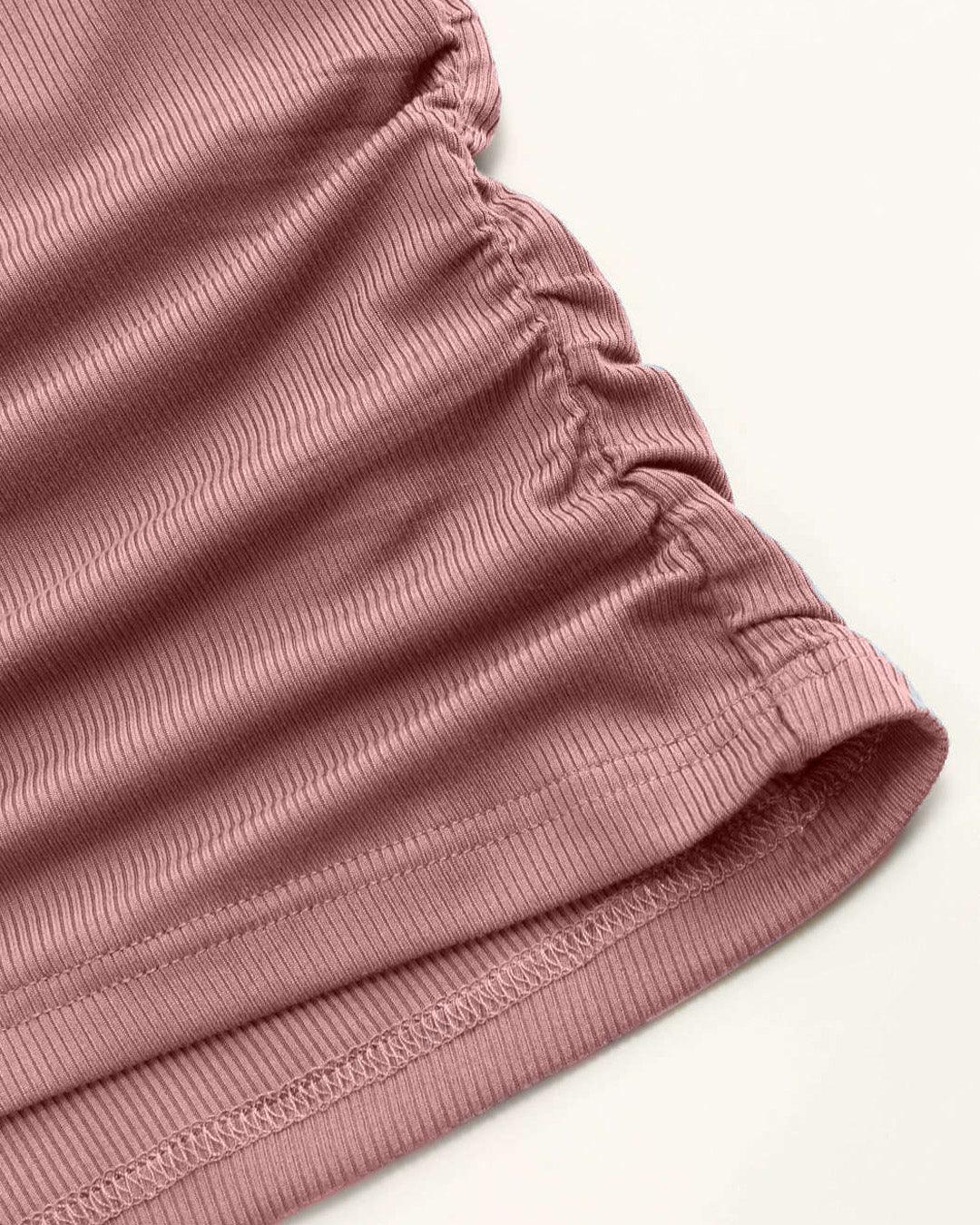 Ruched Short-Sleeve Cowl Neck Top In Pink - Image 4