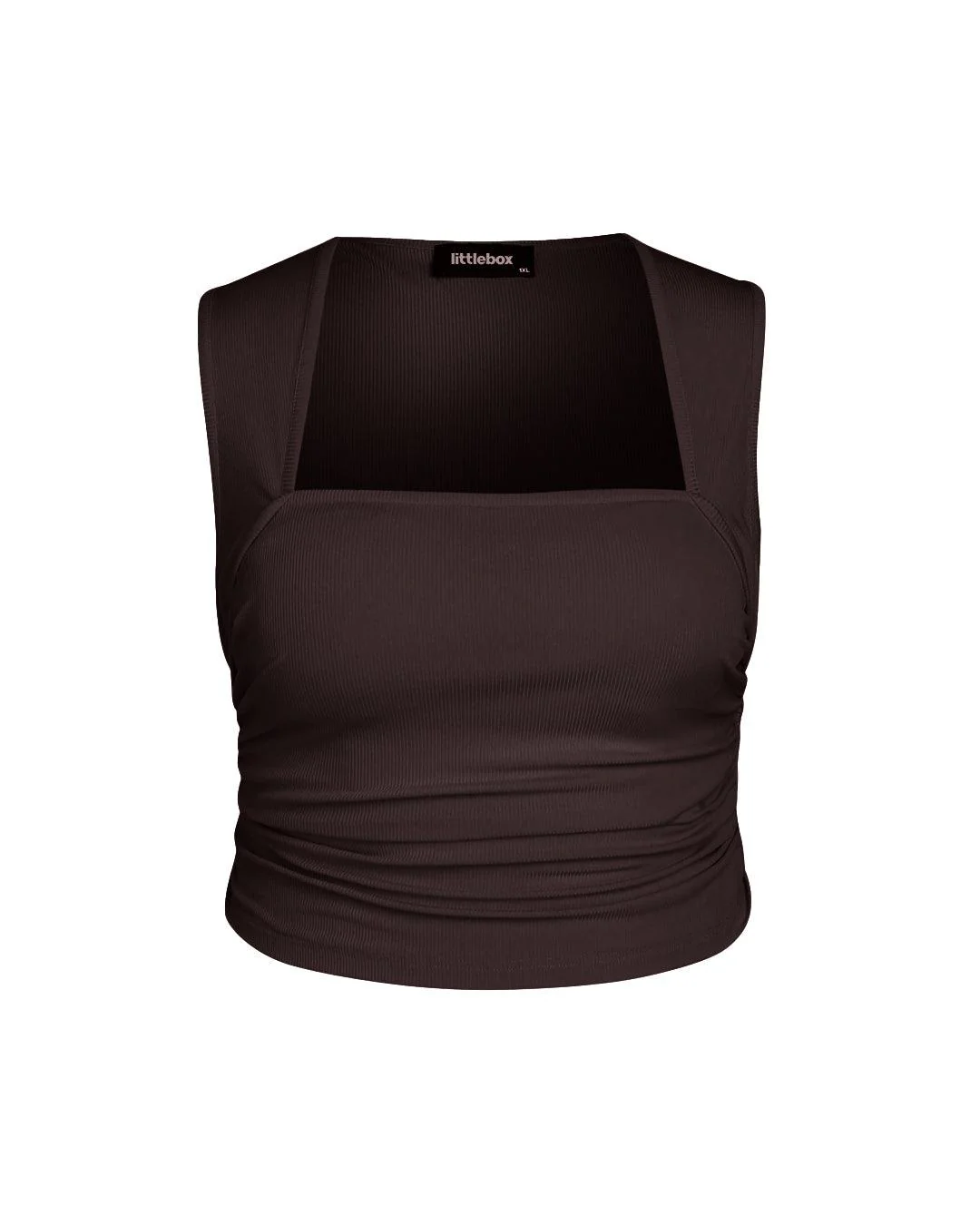 Ruched Square Neck Chocolate Brown Crop Top Curve & Plus - Image 3