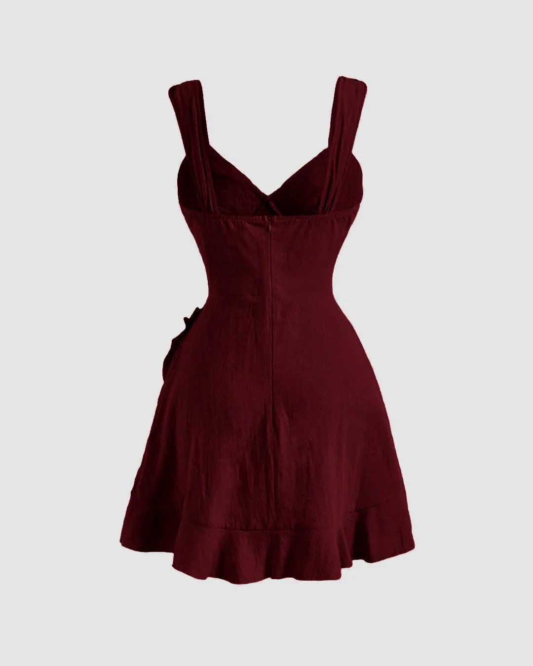 Ruffle Wrap V Neck Short Sleeve Tie Knot Short Dress In Maroon - Image 3
