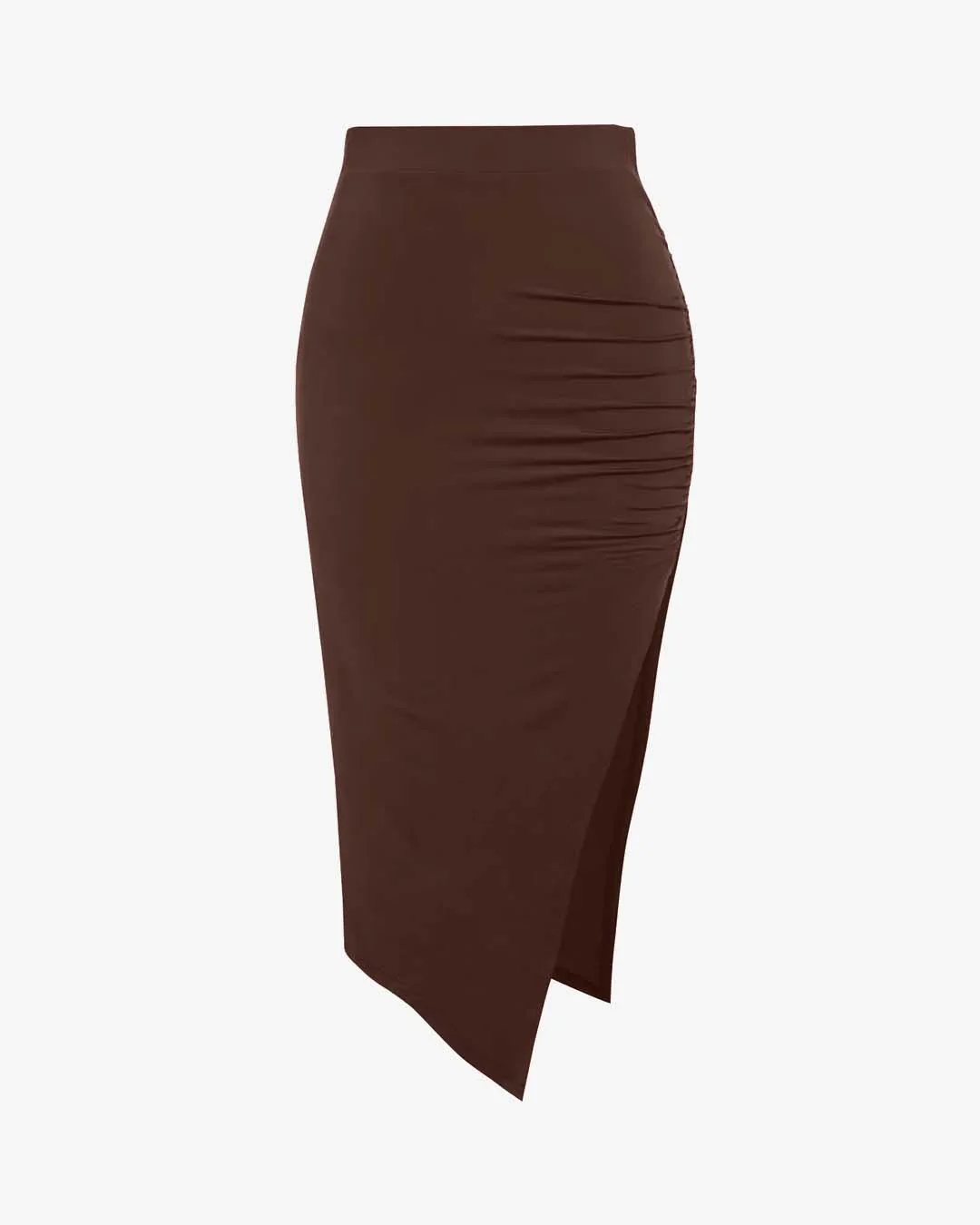 Set Of Two: Crop Top With High Waisted Side Split Skirt In Brown - Image 5