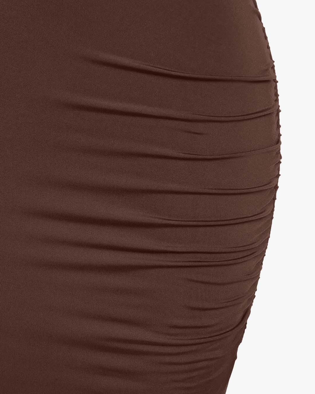 Set Of Two: Crop Top With High Waisted Side Split Skirt In Brown - Image 7