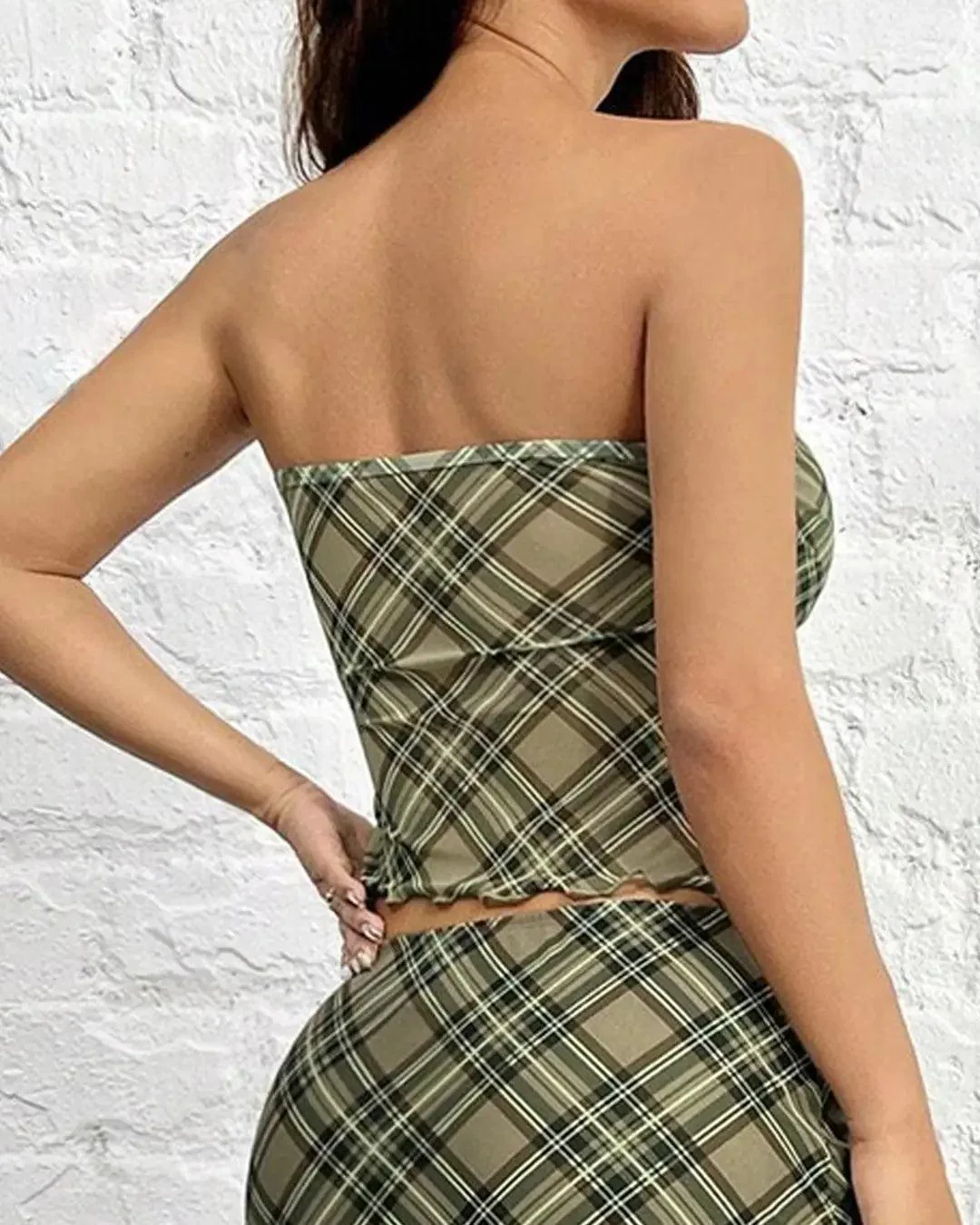 Sheer Plaid Strapless Tube Top - Image 3