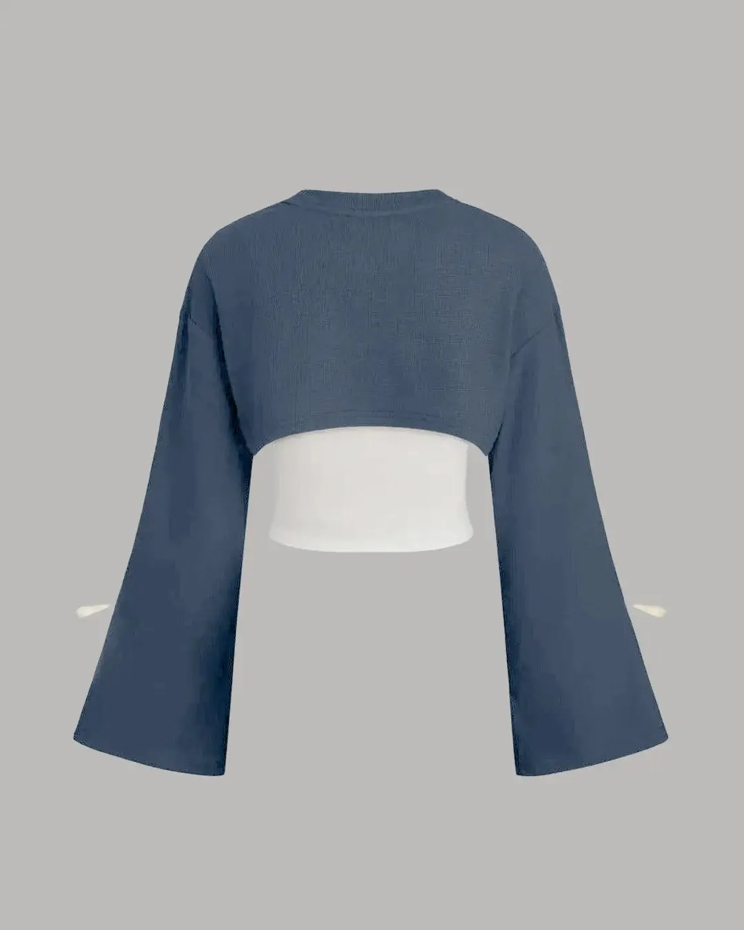 Side Striped Bowknot Sweatshirt & Solid Cropped Cami Top - Image 3