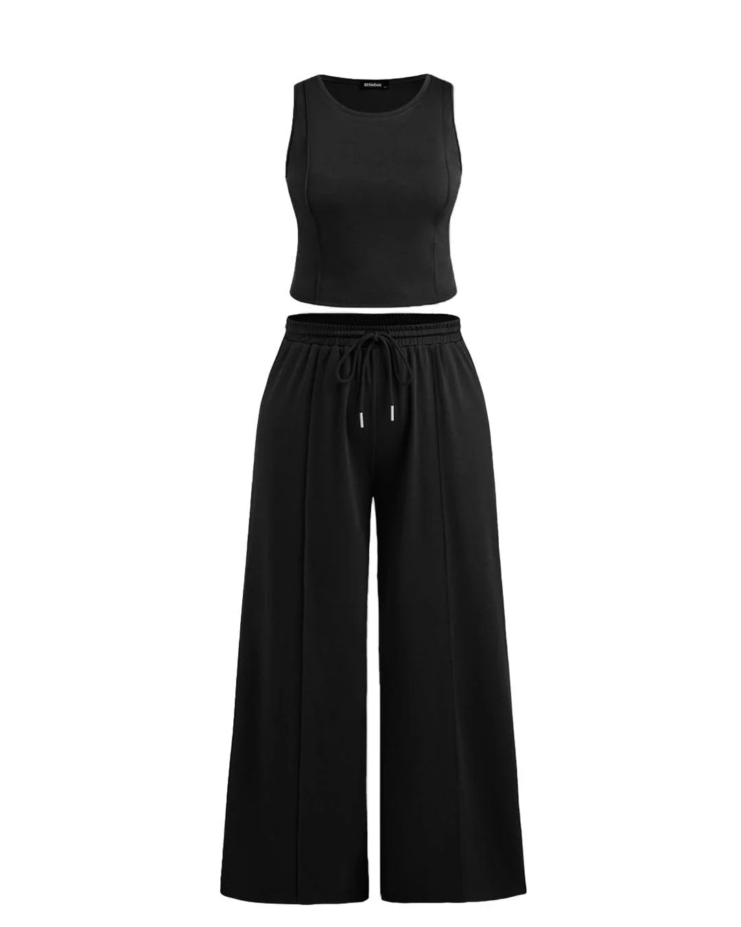 Sleeveless Round Neck Top and Drawstring Loose Pant In Black - Image 3
