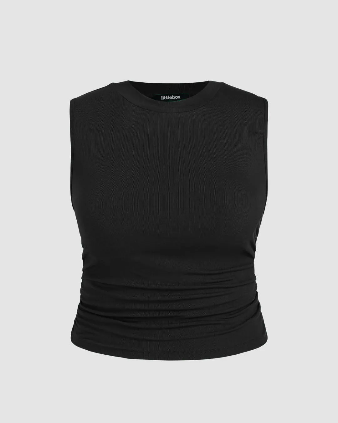Sleeveless Ruched Black Crop Top Curve & Plus - Image 3