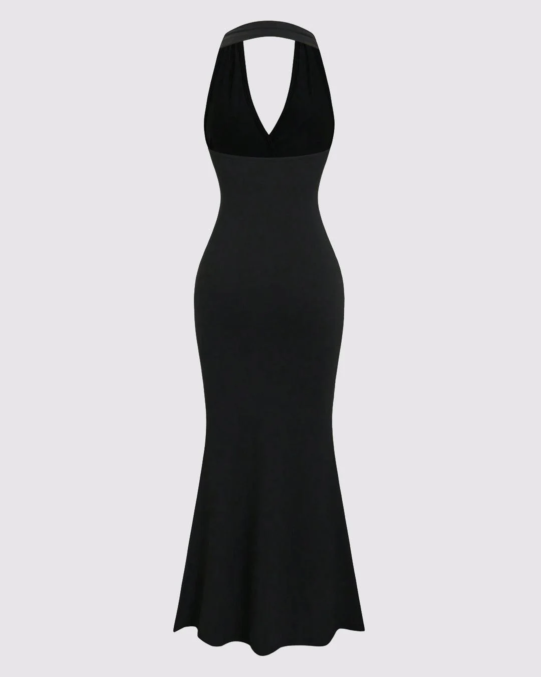 Solid Color Halter Backless Black Mermaid Dress - Image 3