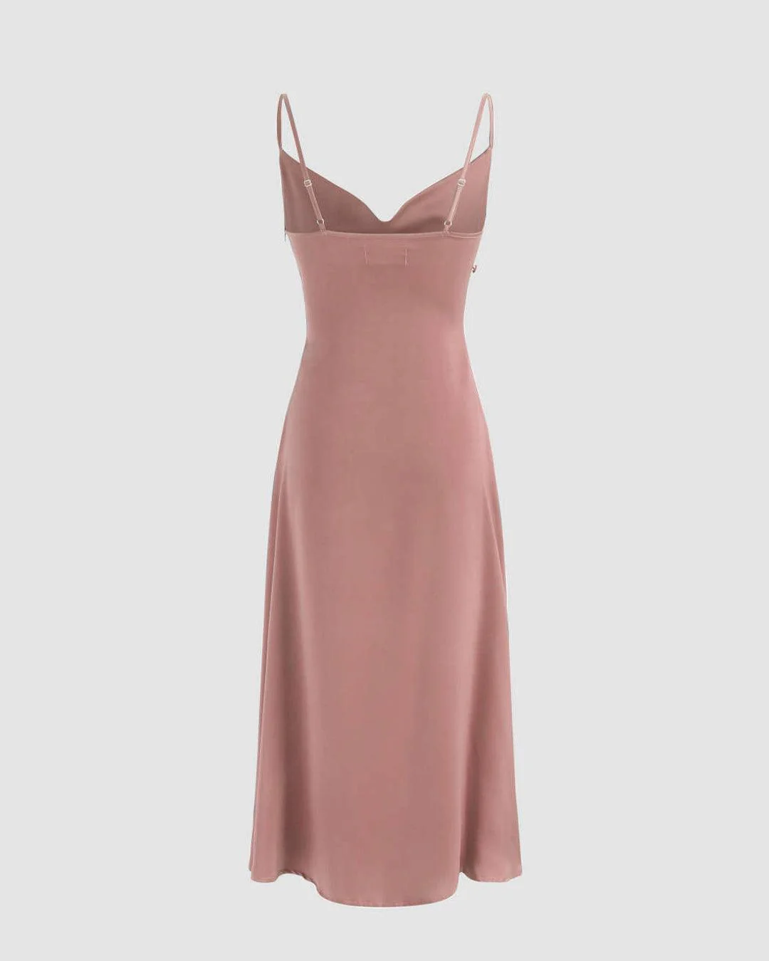 Cowl Neck Midi Dress with Slit in Solid Peach - Image 3