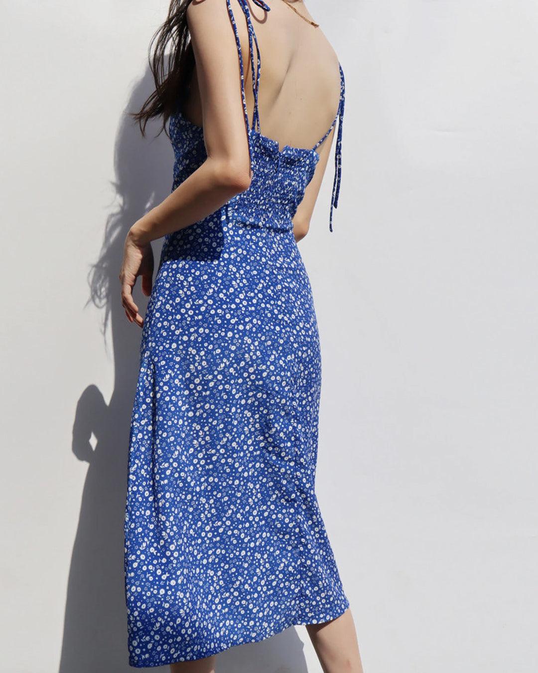 Spaghetti Strap Floral Slit Midi Dress - Image 3