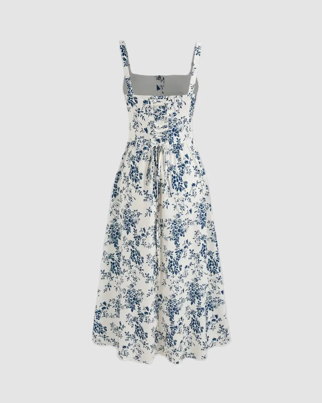 Square Neck Floral Fit and Flare Midi Dress - Image 3