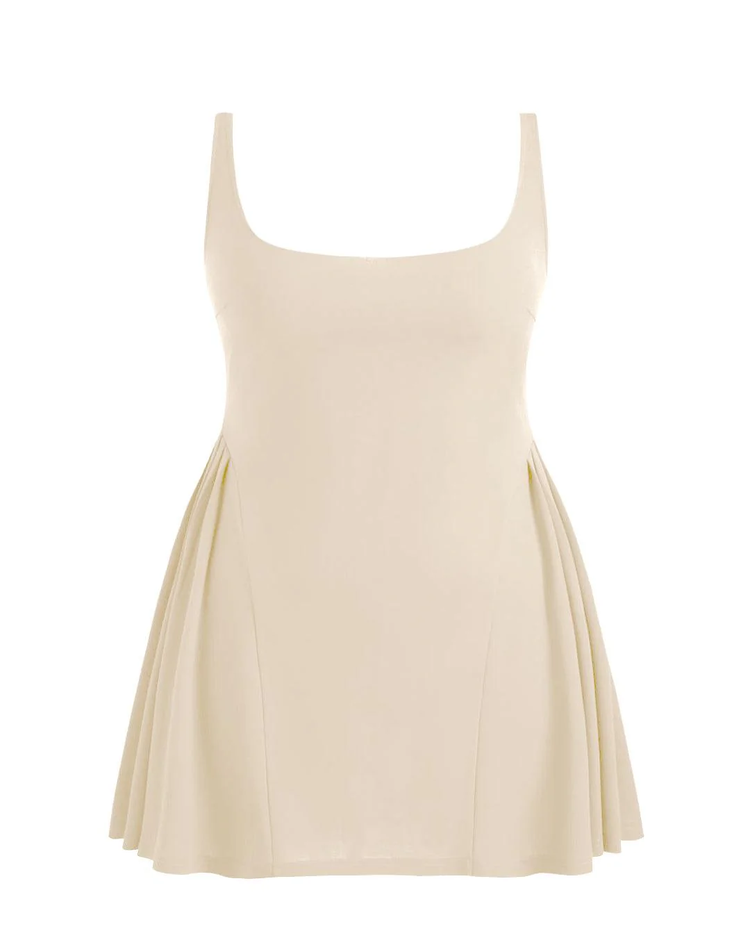 Square Neck Solid Pleated Cami Off-White Mini Dress Curve & Plus - Image 3