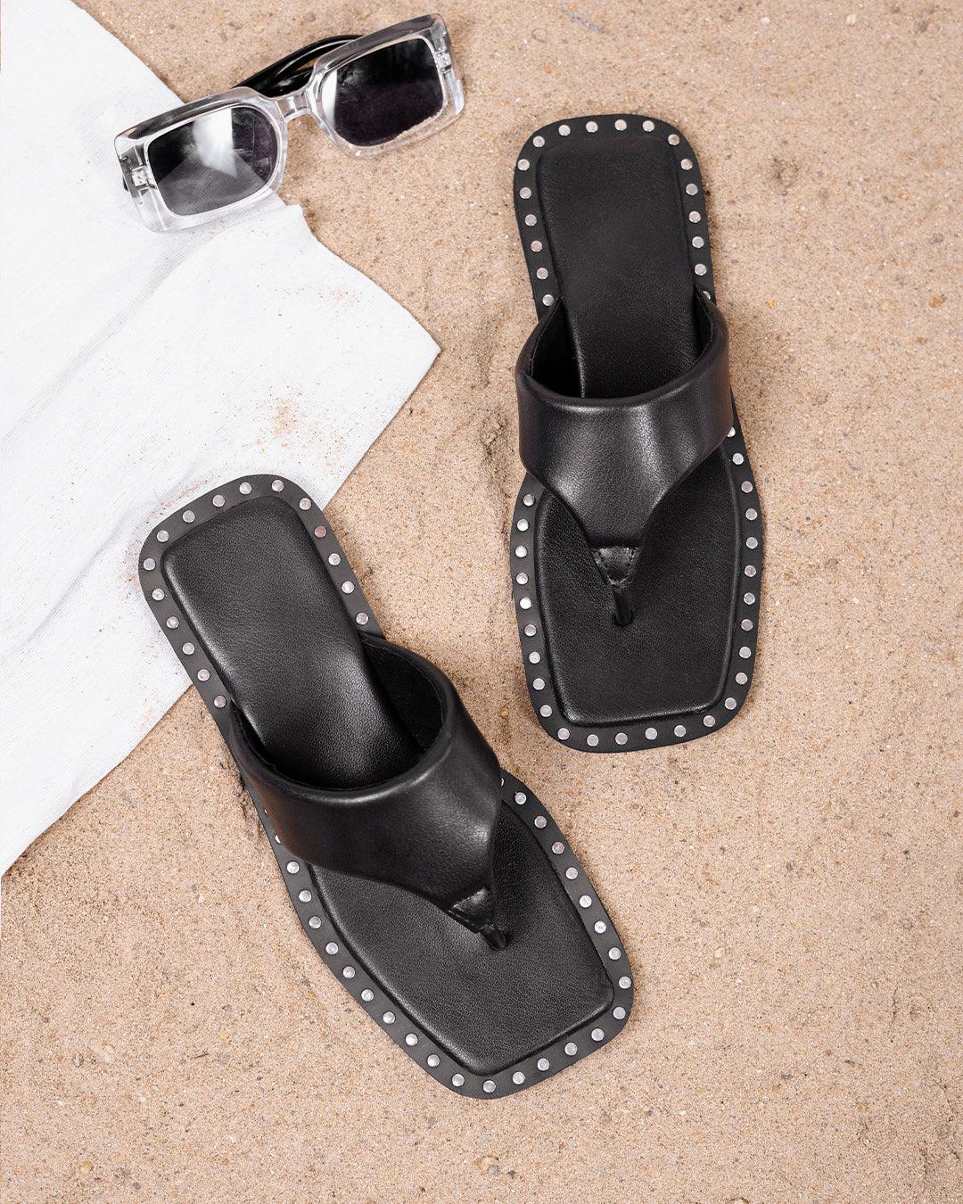Stud Detail Slip On Black Flats - Image 6