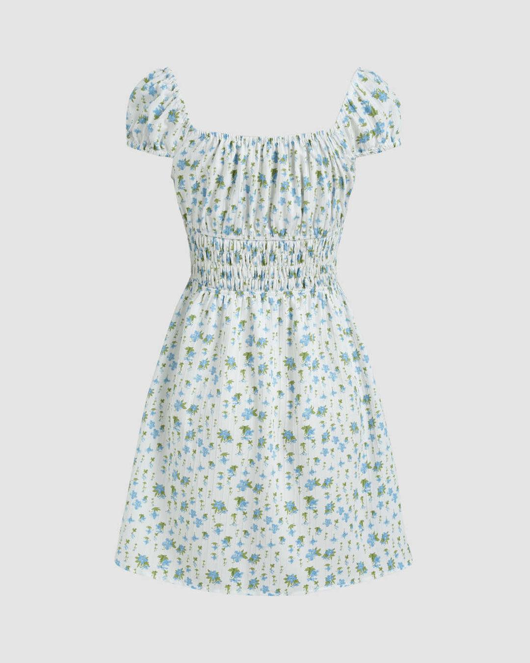 Summer Printed White Ruched Dress - Image 3