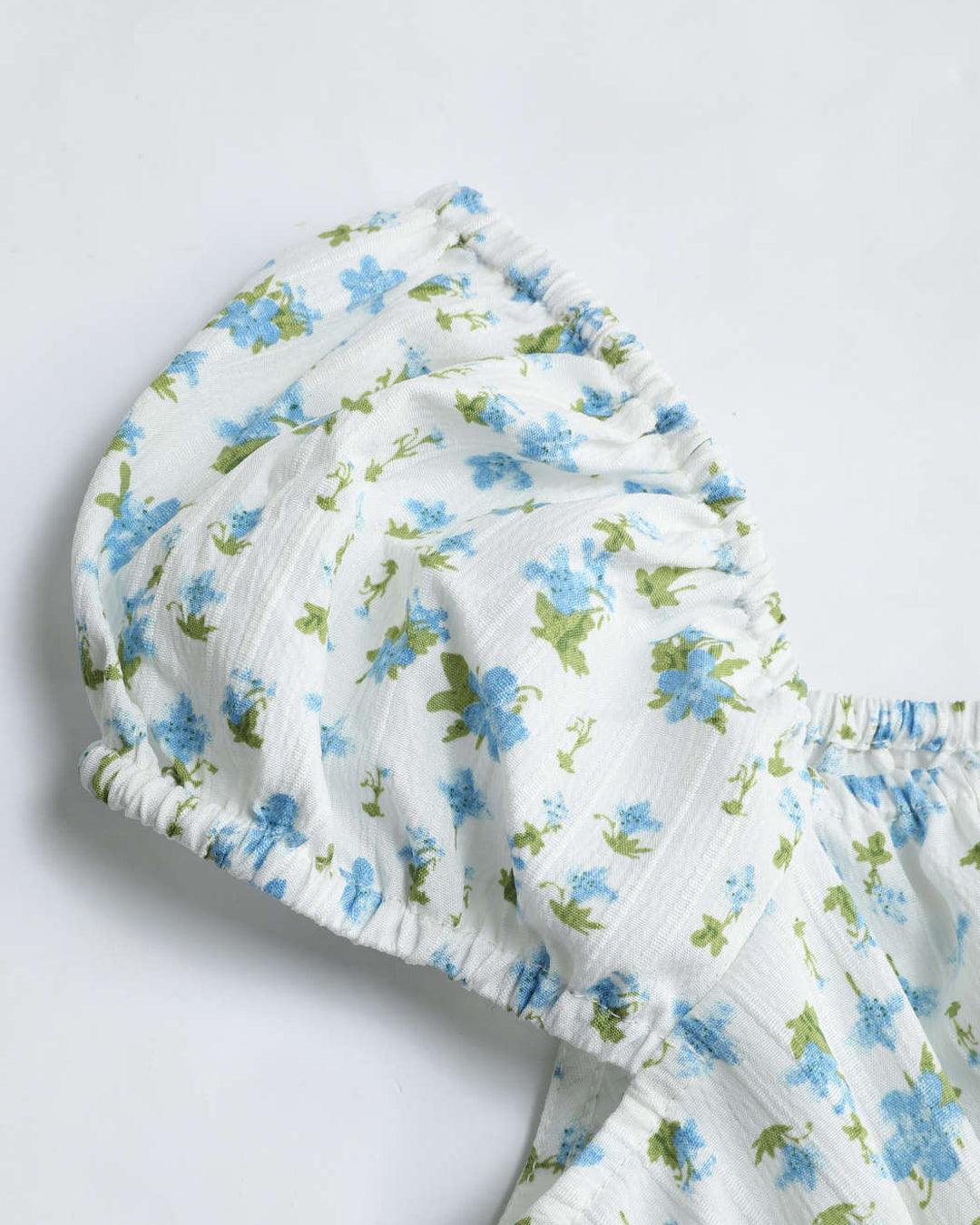 Summer Printed White Ruched Dress - Image 4