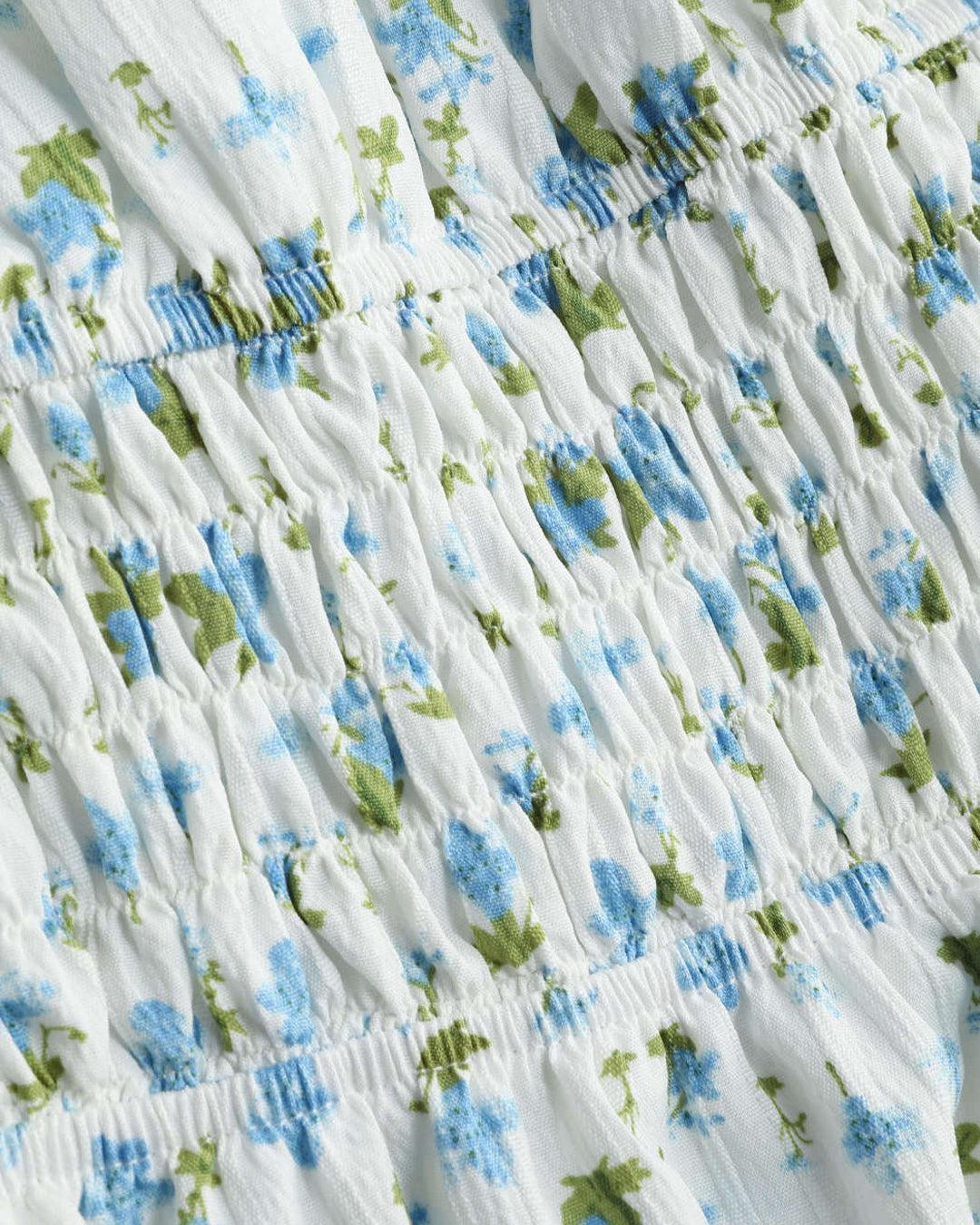 Summer Printed White Ruched Dress - Image 5