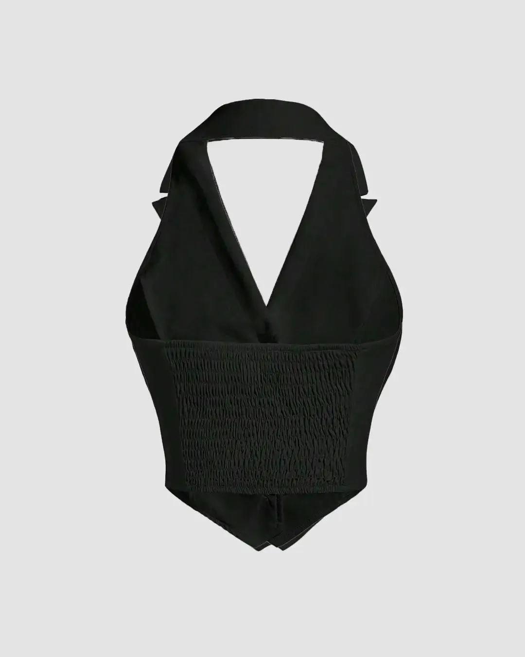 Party Halter Neck Button Front Crop Top in Black - Image 3