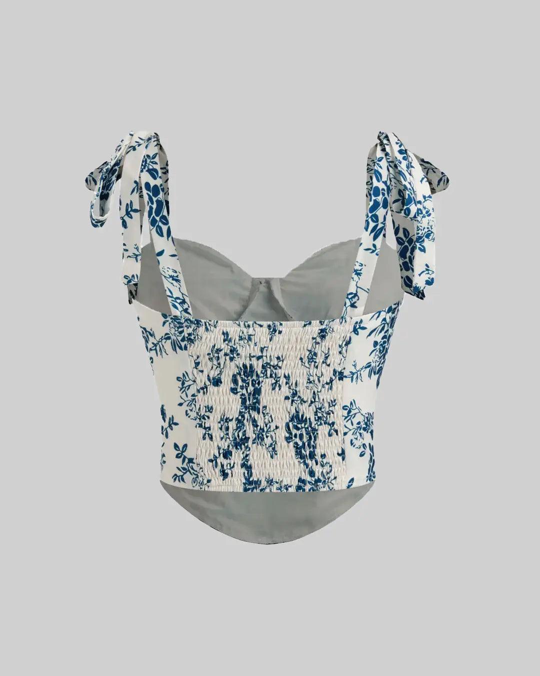 Sweetheart Floral Knotted Shirred Crop Tank Top - Image 3