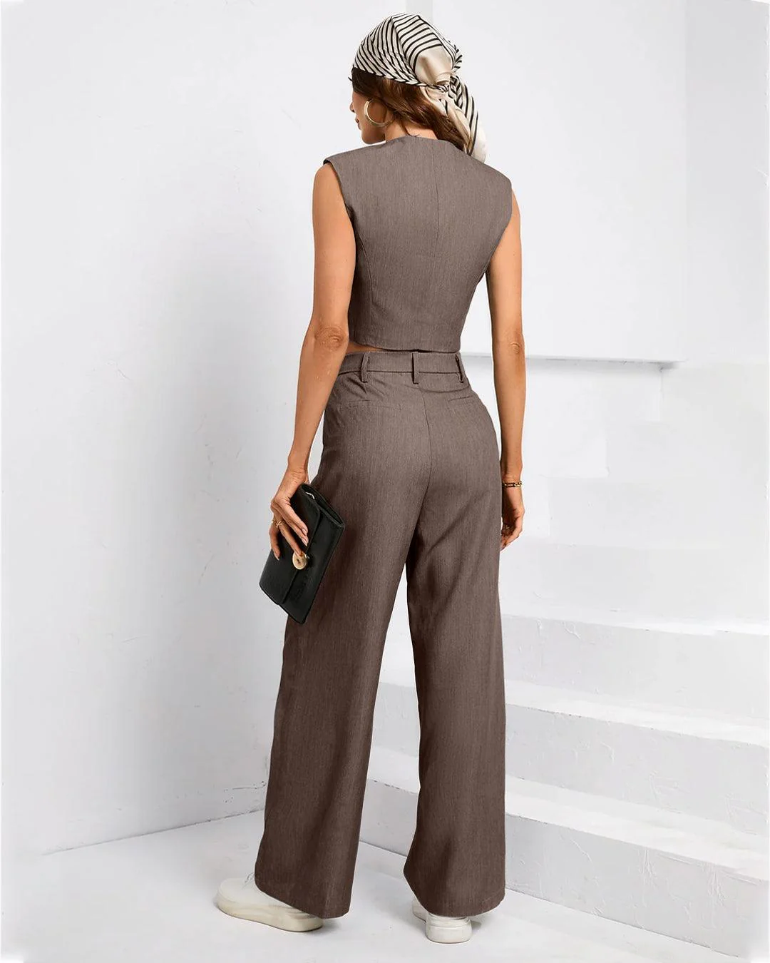 Two Piece Tailored Suit Pants With Vest Coat In Cappuccino - Image 3
