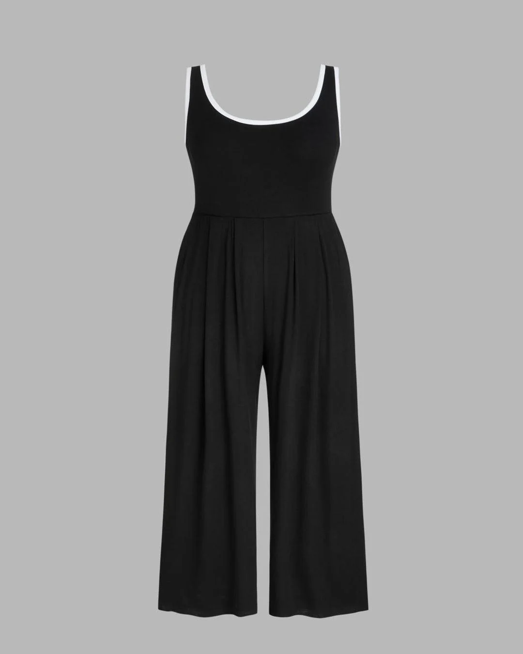 U-neckline Contrasting Trim Solid Black Jumpsuit Curve & Plus - Image 3