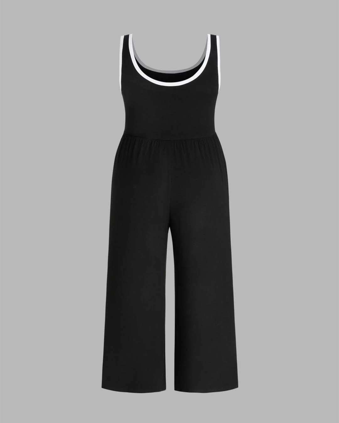 U-neckline Contrasting Trim Solid Black Jumpsuit Curve & Plus - Image 4