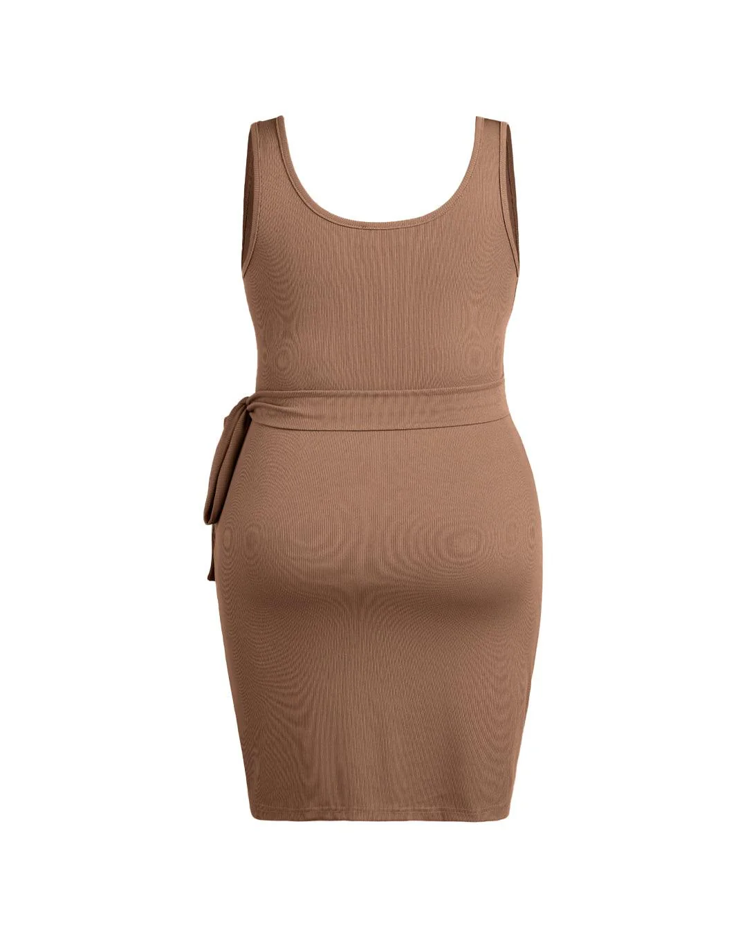 U-neckline Knotted Ruched Sleeveless Brown Mini Dress Curve & Plus - Image 4