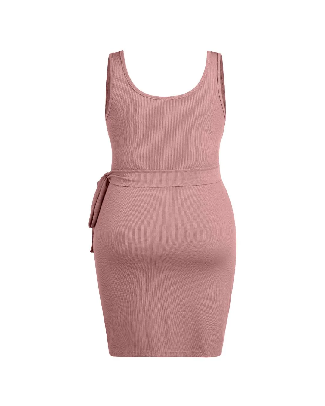 U-neckline Knotted Ruched Sleeveless Pink Mini Dress Curve & Plus - Image 4