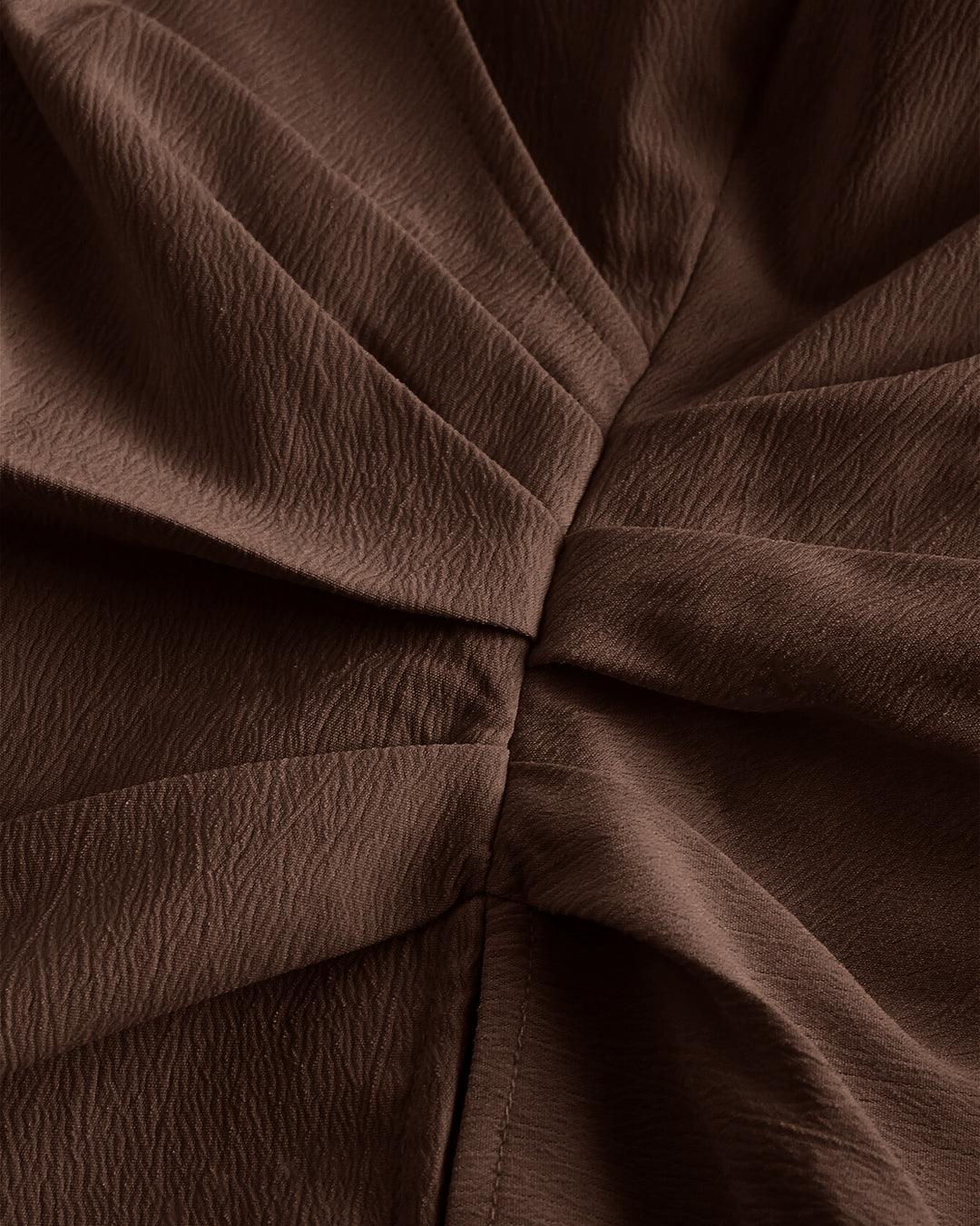 Formal Long Collar Wrap Style Full Sleeve Shirt in Brown - Image 4